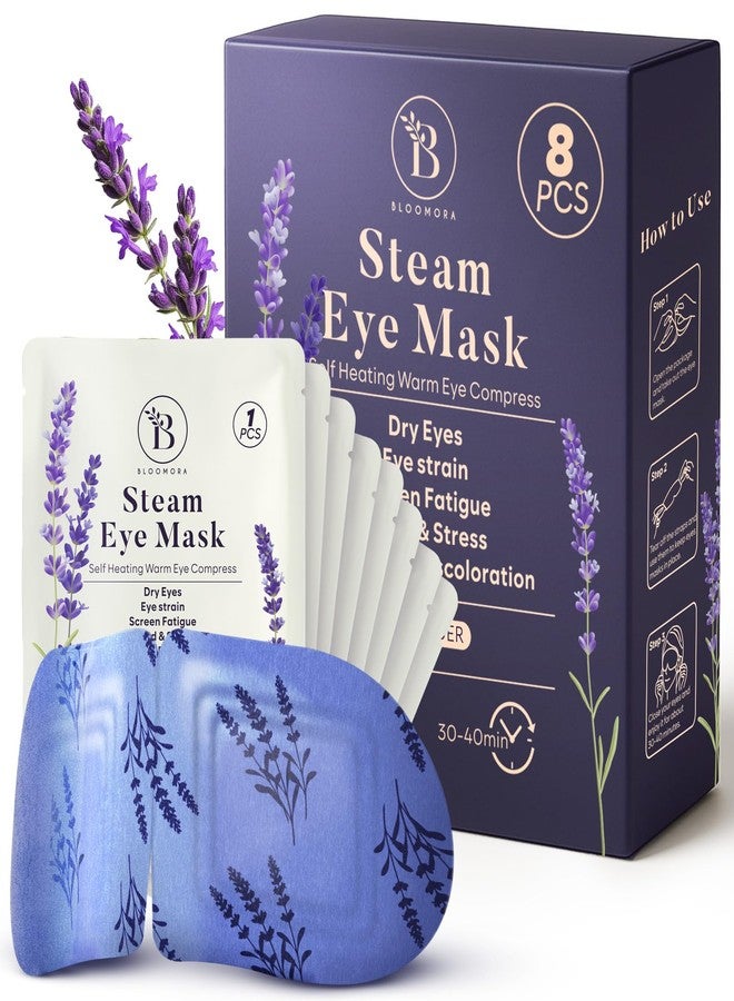BLOOMORA 8 Pack Lavender Steam Eye Mask for Dryness, Puffiness, Strain & Relaxation, Heated Eye Mask for Sleep & Travel, Self-Heating & Disposable Warm Compress, Travel Essentials, Relaxation Gifts for Women - Image 1